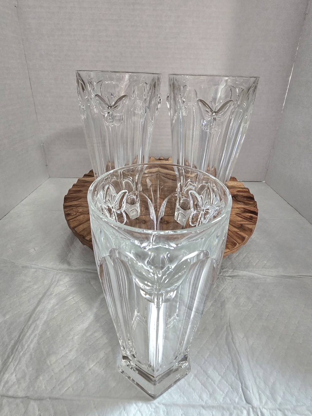Set Of 3 LENOX Butterfly Meadow Highball Water Iced Tea Glasses Crystal 6.5".